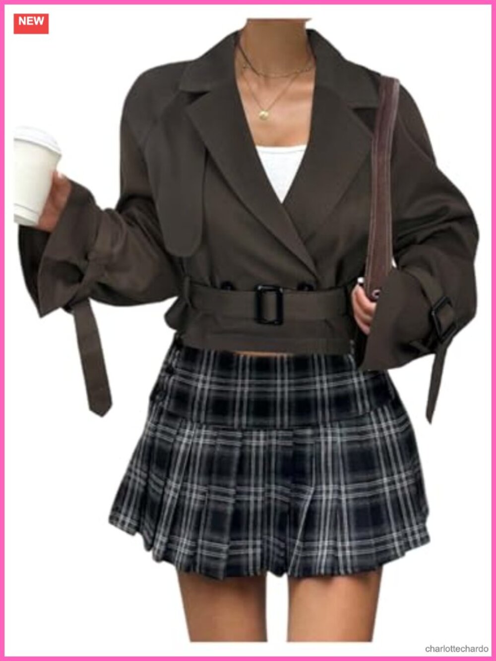 Cropped Trench Coat Double Breasted Notched Lapel Belted Fall Jacket